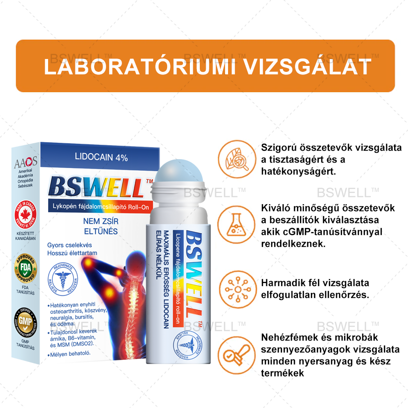 Lidocain Fájdalomcsillapító Roll-On Gélt - (csökkenti az ízületi duzzanatot, fájdalmat, merevséget, bőrpírt, melegséget, fájdalmat és ízületi fáradtságot ), 4% Lidocain, Glükozamin, MSM, Arnica, Chondroitin, K2-vitamin.